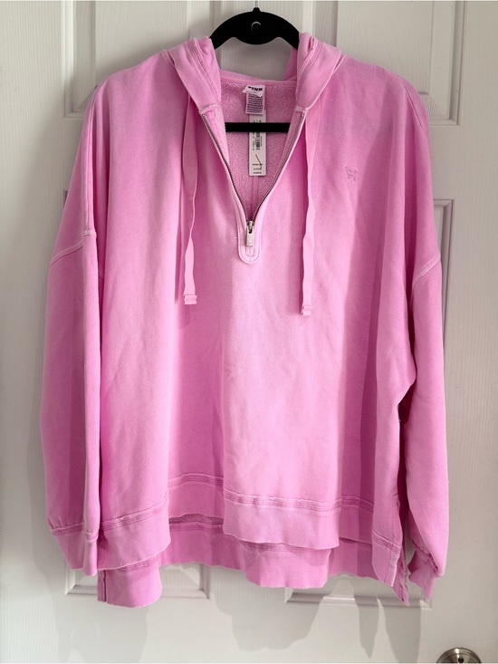 PINK Victoria's Secret Tops - PINK Victoria's Secret Pink Half-Zip Hoodie Pullover Oversized